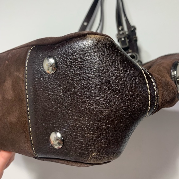 COACH Chocolate Signature Shoulder Bag Suede Logo Y2K F14000 - Picture 4 of 13
